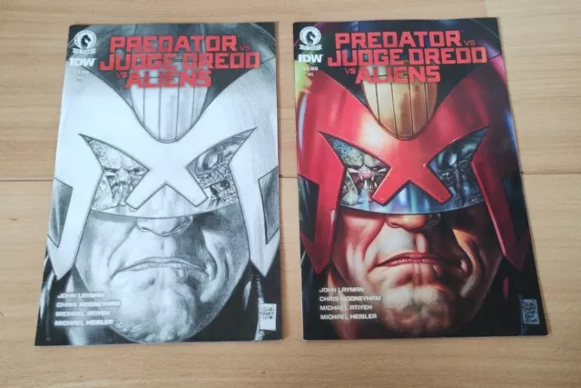 Predator vs Judge Dredd vs Aliens # 1, Original  & B&W Sketch Variant IDW, Fabry