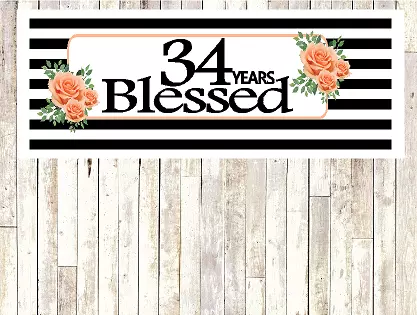 Number 34- 34th Birthday Anniversary Party Blessed Years Wall Decoration Banner