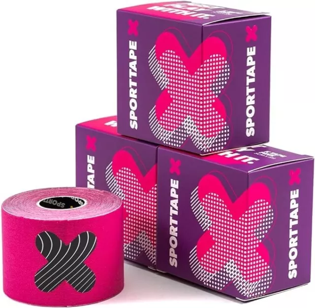 SPORTTAPE Kinesiologie Band pink - 3er-Pack - 5 m - extra klebriges K-Band neu (A9)