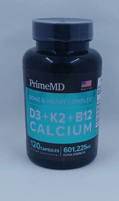 4-In-1 Calcium 600 Mg w/Vitamin D3 K2 B12 Bone & Heart Complex (120 capsules)
