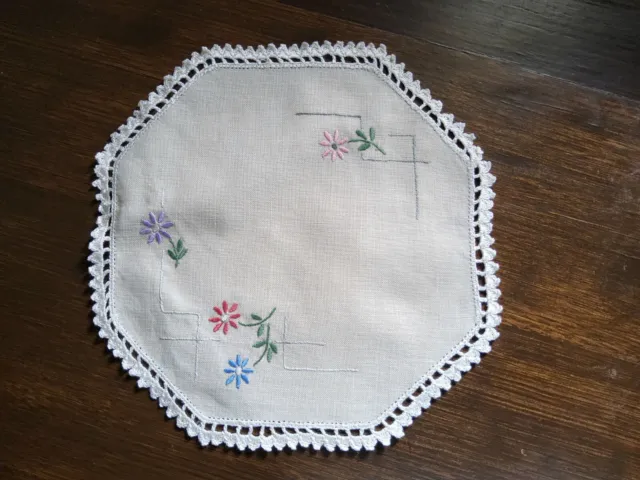 Vintage Cotton Linen Crochet Embroidery Handmade Beige Floral Doily 22x22cm