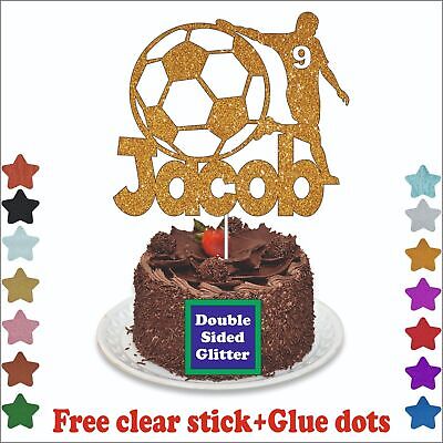 Personalised Football Happy Birthday Glitter Cake Topper With Any Name & Age UK