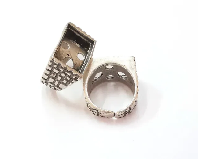 Rectangle Blank Ring Setting Base Bezel Cabochon Antique Silver Plated Brass