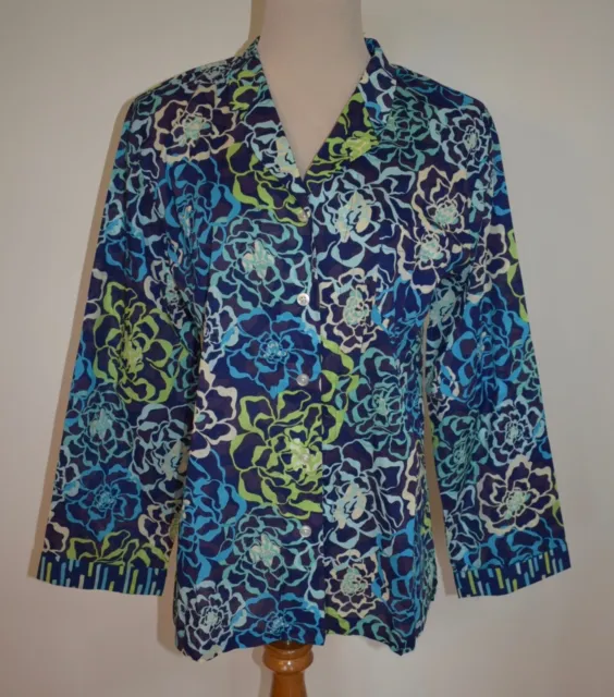 Womens Vera Bradley Medium Katalina Blues Floral Long Sleeve PJ Top Sleep Shirt