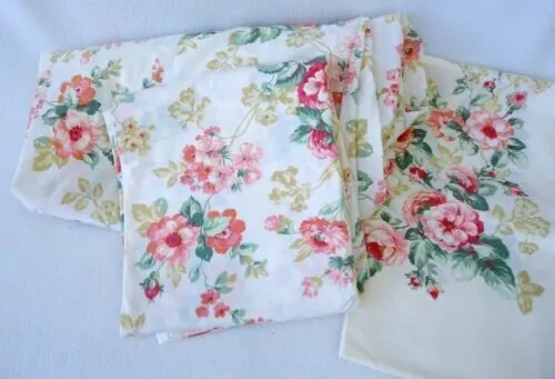 Vintage Full Bed Sheet Set Fabric Floral Flower Percale Perm Press JC Penney 80s