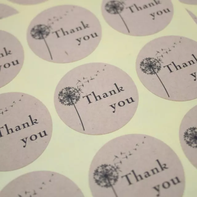 Round Dandelion Thank you Kraft Seal Sticker - Wedding / Craft / Favours x 36