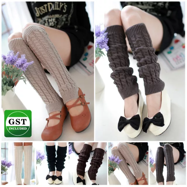 Ladies Winter Warm Leg Warmers Women Cable Knit Knitted Crochet Long Socks AU