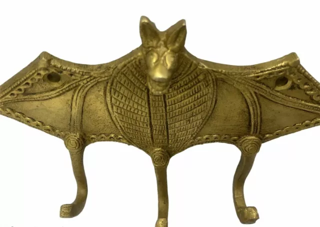 Golden Bat Coat Hook Hanger Antique Key Towel Hat 3 Hooks Rack Wall Decor 6.2"