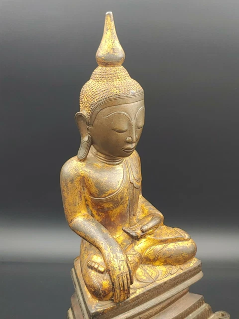 Antique Burmese Bronze Gilted Shan Buddha Figurine Statue Burman Vintage Figure 10
