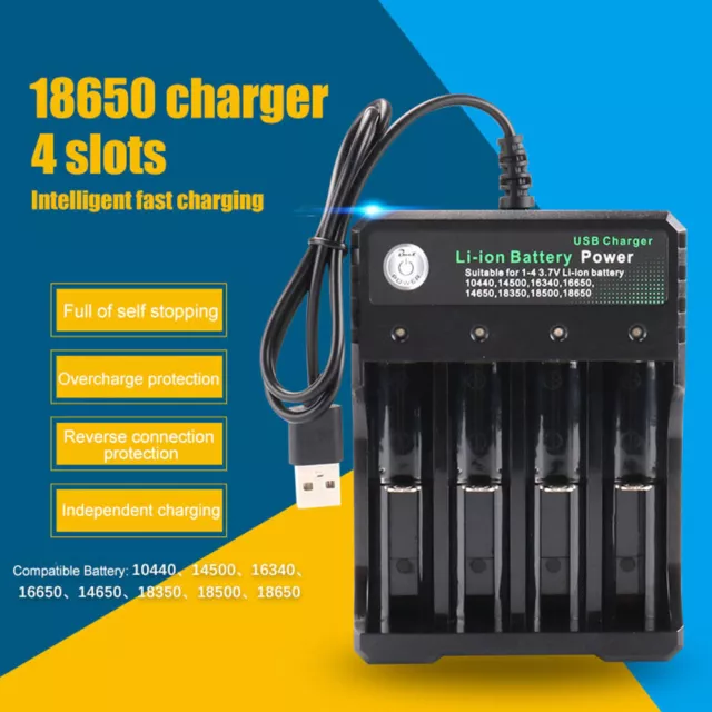 Universal Smart Rechargeable Li-ion Battery Charger for 18650 18500 16340 14500.