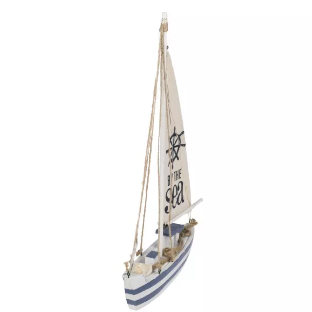 Deko Holz Segelboot 11 weiße LED Segelschiff Holzschiff Holzboot maritim 39 cm 3