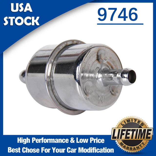 Silver Chrome Fuel Filter Fits 3/8" ID Hose Inline Car Auto Parts Fuel System