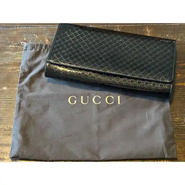 GUCCI Micro Guccissima Broadway Medium Clutch Monogram Logo Black Patent Leather