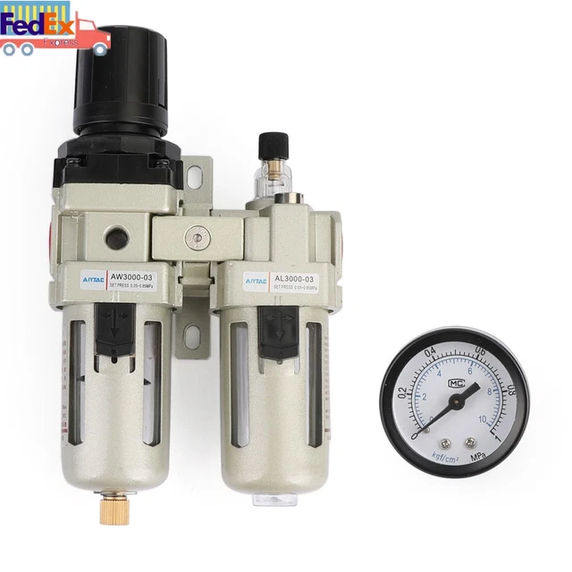 3/8" Air Compressor Filter Oil Water Separator Trap Tools w/ Regulator Gauge AU.