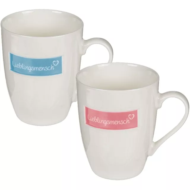 2er-Set New Bone China Kaffee-Becher Kaffeebecher Lieblingsmensch 1xblau 1xrosa