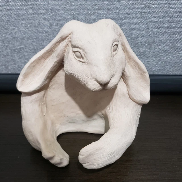 Vtg 93 Signed Handmade  Rabbit  Clay Wall Plaque  Table decor 6" H USA Made