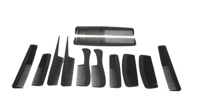 12Pc Assorted Black Comb Set Hair Styling Hairdressing Salon Men Women Barbers