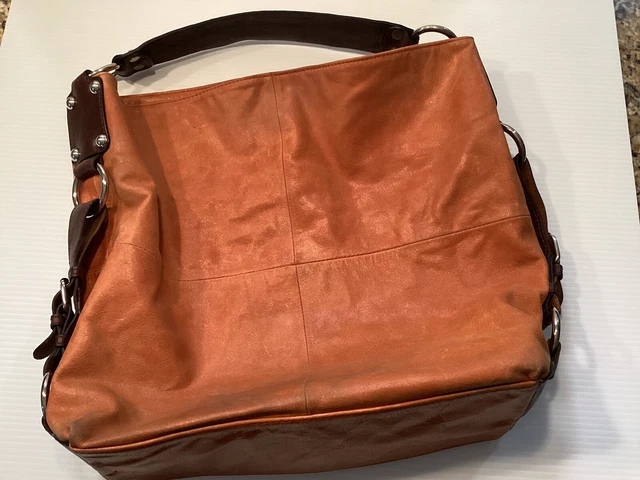 TANO Orange Brown Leather Hobo Shoulder Bag Boho Brown Straps Lined Pockets