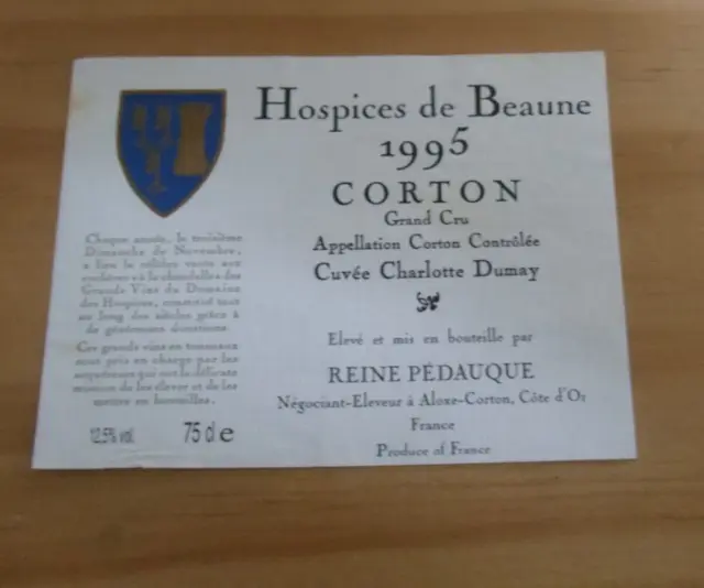 étiquette de vin hospices de Beaune corton 1995