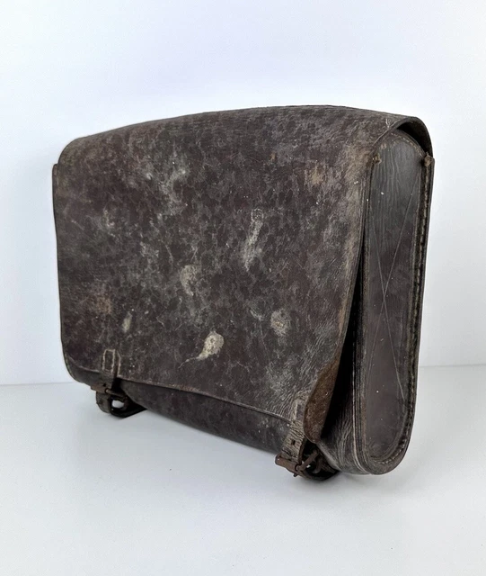 Cartable Vintage En Cuir Noir Ancien - Serviette École/Bureau, Taille Moyenne, Occasion Bon État
