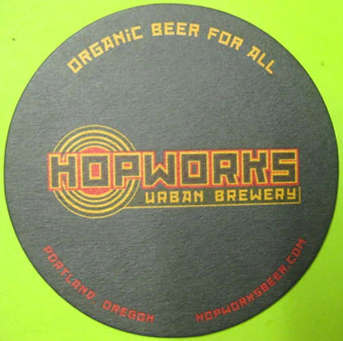 HUD, HOPWORKS URBAN BREWERY 4 inch Beer COASTER Mat, Portland OREGON 2012 ORGAN