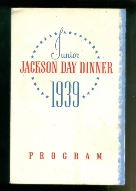 1939 Young Democratic Clubs Jackson Day Dinner Menu Booklet