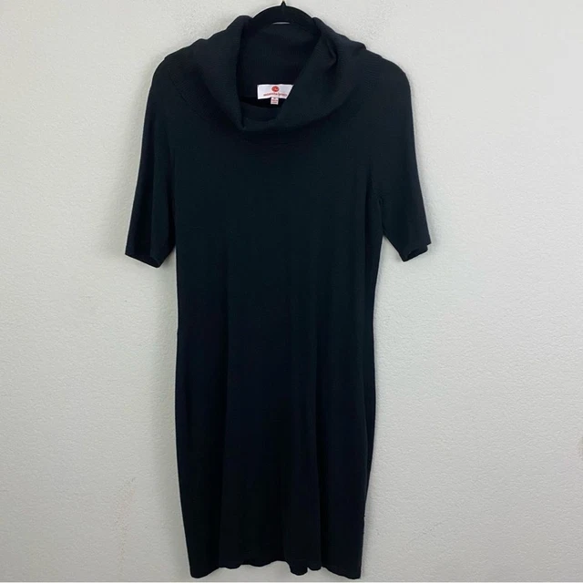 Samantha Brown Black Knit Dress Cowl Neck Short Sleeves Medium NWOT
