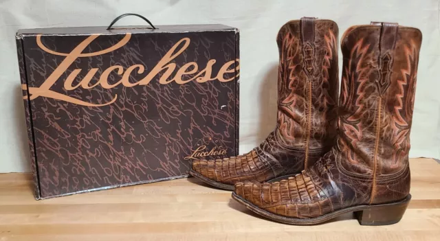 Lucchese Cowboy Boots , Hornback Caiman Tail , Mens 11.5 D , Saddle Tan , N1115