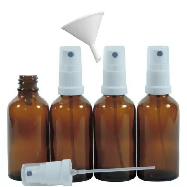 mikken 4 x Sprühflasche 50 ml Braun Apothekerflaschen mit Zerstäuber BPA-frei