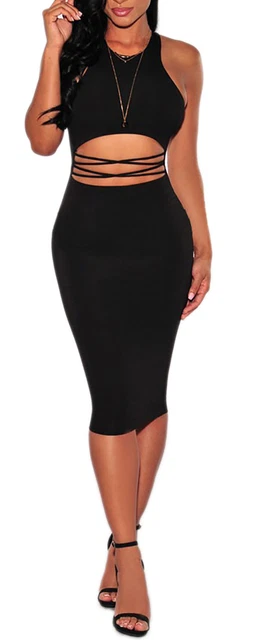 Abito donna corto vestito senza maniche aderente ritaglio vita sexy elegante par