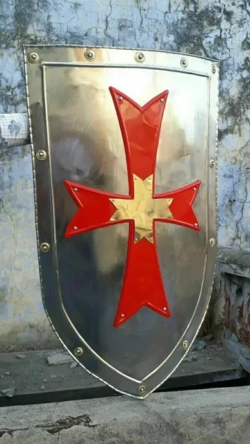 Templar Knight  Red cross Medieval Shield Sca Larp Battle ready Armor Shield.