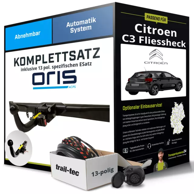 Anhängerkupplung ORIS abnehmbar für CITROEN C3 Fliessheck +E-Satz Kit NEU