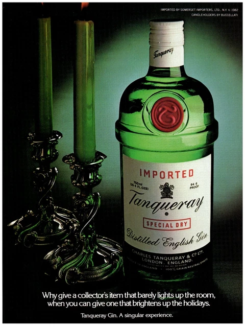 Tangueray Gin Brighten the Holidays Vintage Print Advertisement 8x11" 1982