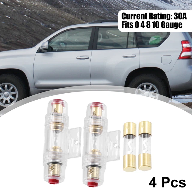 2pcs 30A Inline AGU Fuse Holder Fits 4 8 10 Gauge Wire with 2pcs 30Amp Fuses