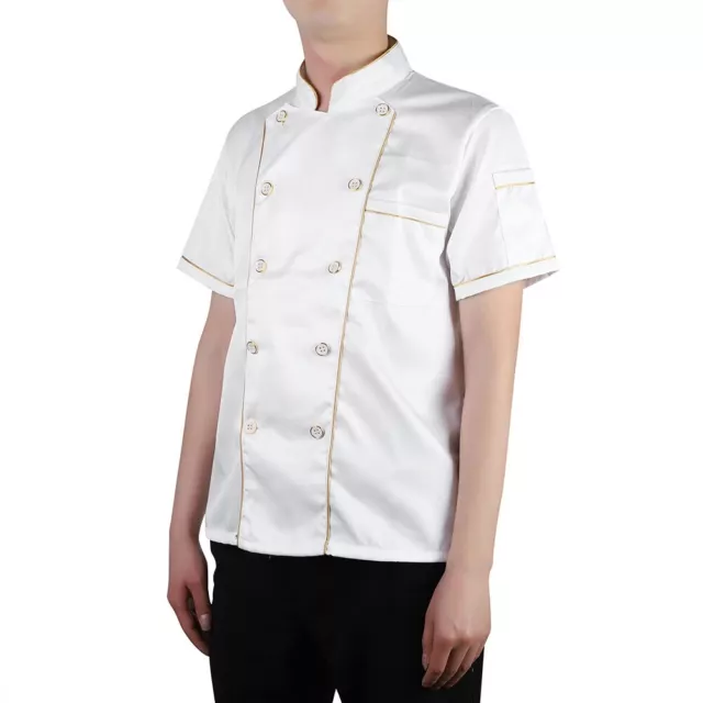 Chef's Uniform Jacket Short Sleeve Chef Cook Coat For Men Women（XXXL） New SD