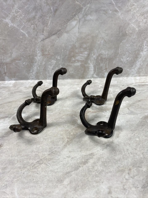 4 Vintage Metal Acorn Tip Wall Coat Or Hat Triple Prong Hooks