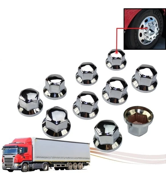 100 Cache-écrous Chromés Pour Camion/remorque – Plastique ABS, Diamètre 32 Mm, Fixation Facile - 9