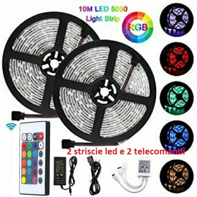 Striscia A Led Smd 5050 Rgb10 Metri Bobina Con Alimentatore Telecomando 300 Led