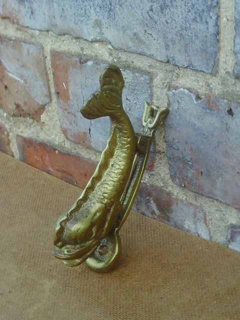 Vintage Solid Brass Oriental Koi Dragon Fish Dolphin type Design Door Knocker