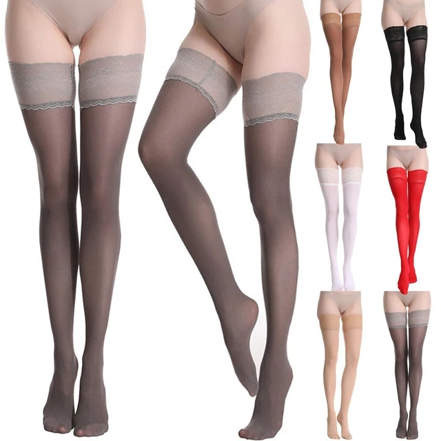 Noir Bas Café Gris Genou Dentelle Collants Rouge Pur Cuisse Haut Blanche