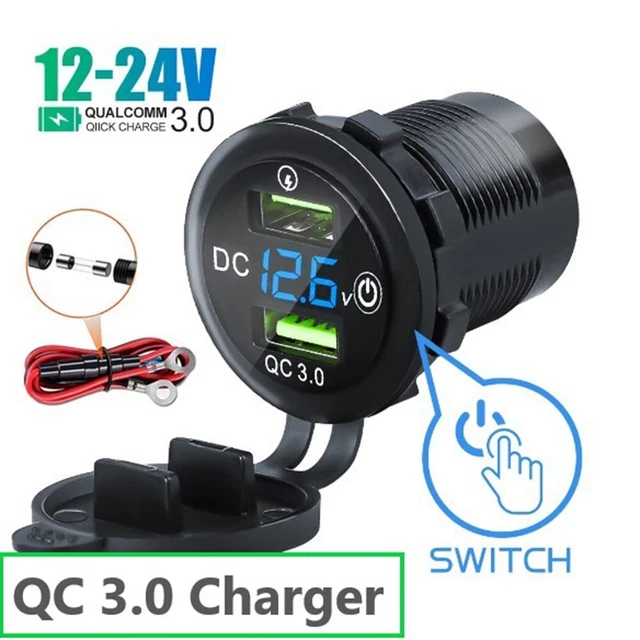 Adattatore Caricabatterie Auto USB con Indicatore 12V Interruttore LED Touch Switch