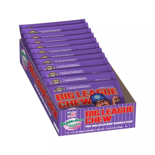 Big League Chew Grape Bubblegum Chewing Gum Pouch 60g X 12 Bags - USA