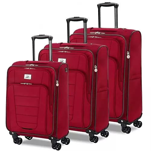 Verdi 3 Piece Luggage Set–Durable Softside Suitcase with 8-Wheel Rolling Spinner