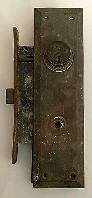 Antique Old Brass Exterior Entry Door Lockset Plate Lock Stamped INTERNATIONAL 2