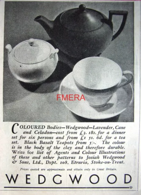 Art Deco 'WEDGEWOOD' China Ceramics Advert : Original Small 1934 Print AD
