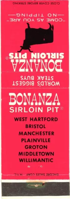 Bonanza Sirloin Pit, World's Biggest Steak Guys, Vintage Matchbook Cover