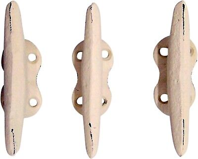 Nautical White Cast Iron Boat Cleat Wall Hooks, 3.5 Inches, Set of 3