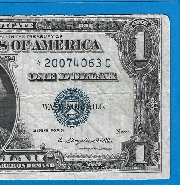 1935 G $1 Silver Certificate Rare *Star* Note w/ Motto,Blue Seal,Circ VF,Nice!