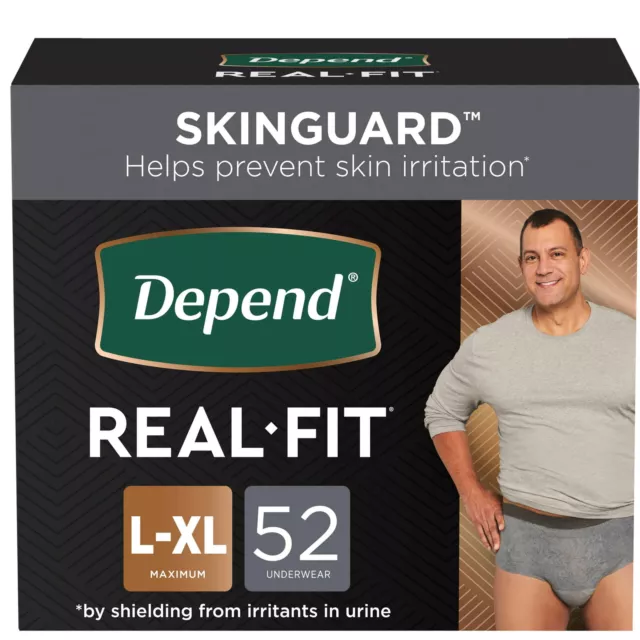 DEPEND REAL FIT Incontinence Underwear for Men, Maximum, L/XL, Grey ...