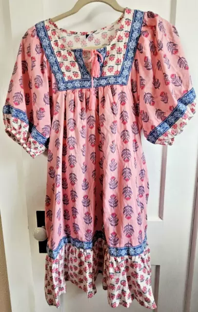 OLD NAVY peasant dress tassel puff sleeves floral Sz Small cotton blend lined